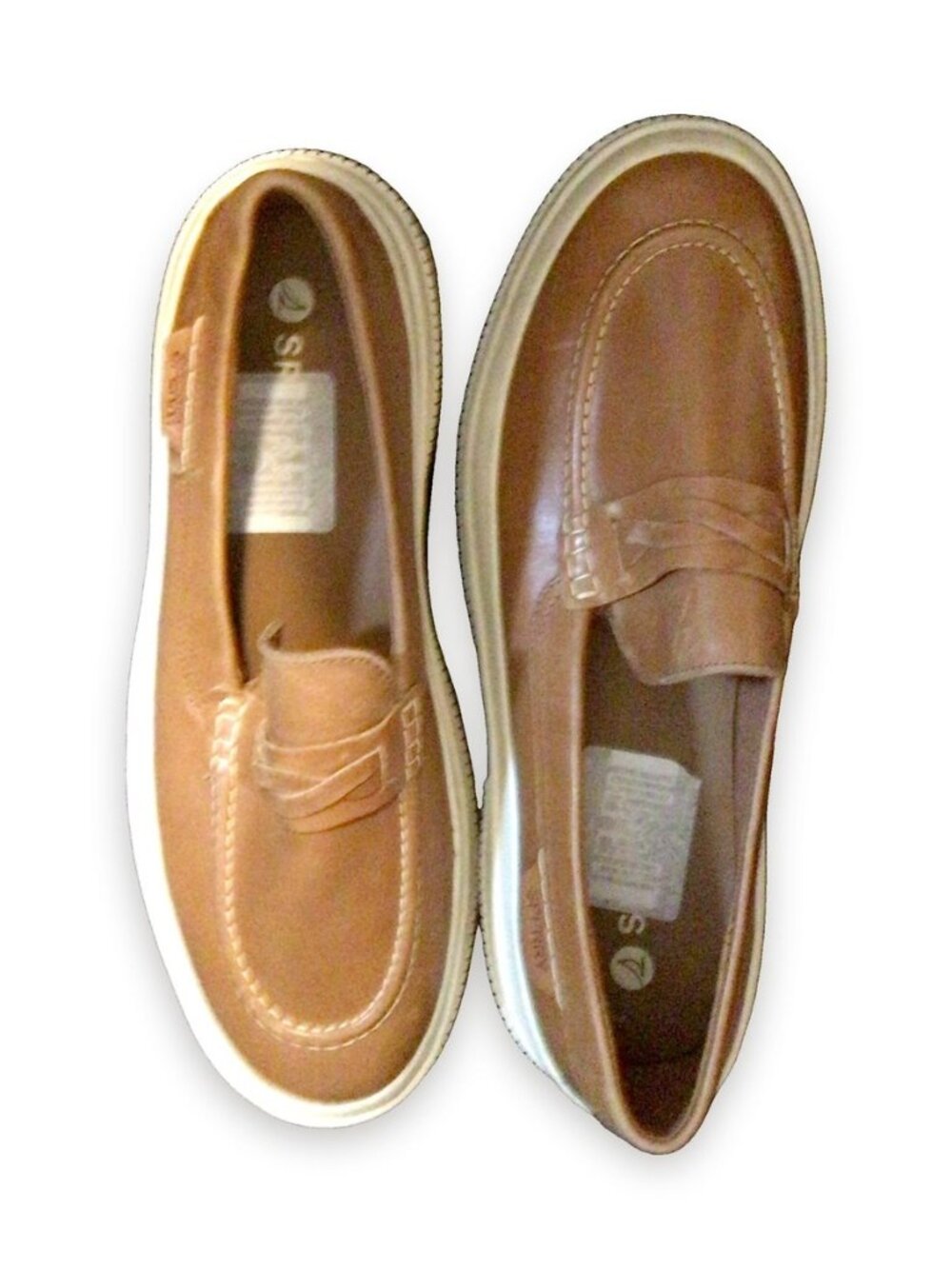 Sperry Tan Leather Platform Penny Loafers Size 9